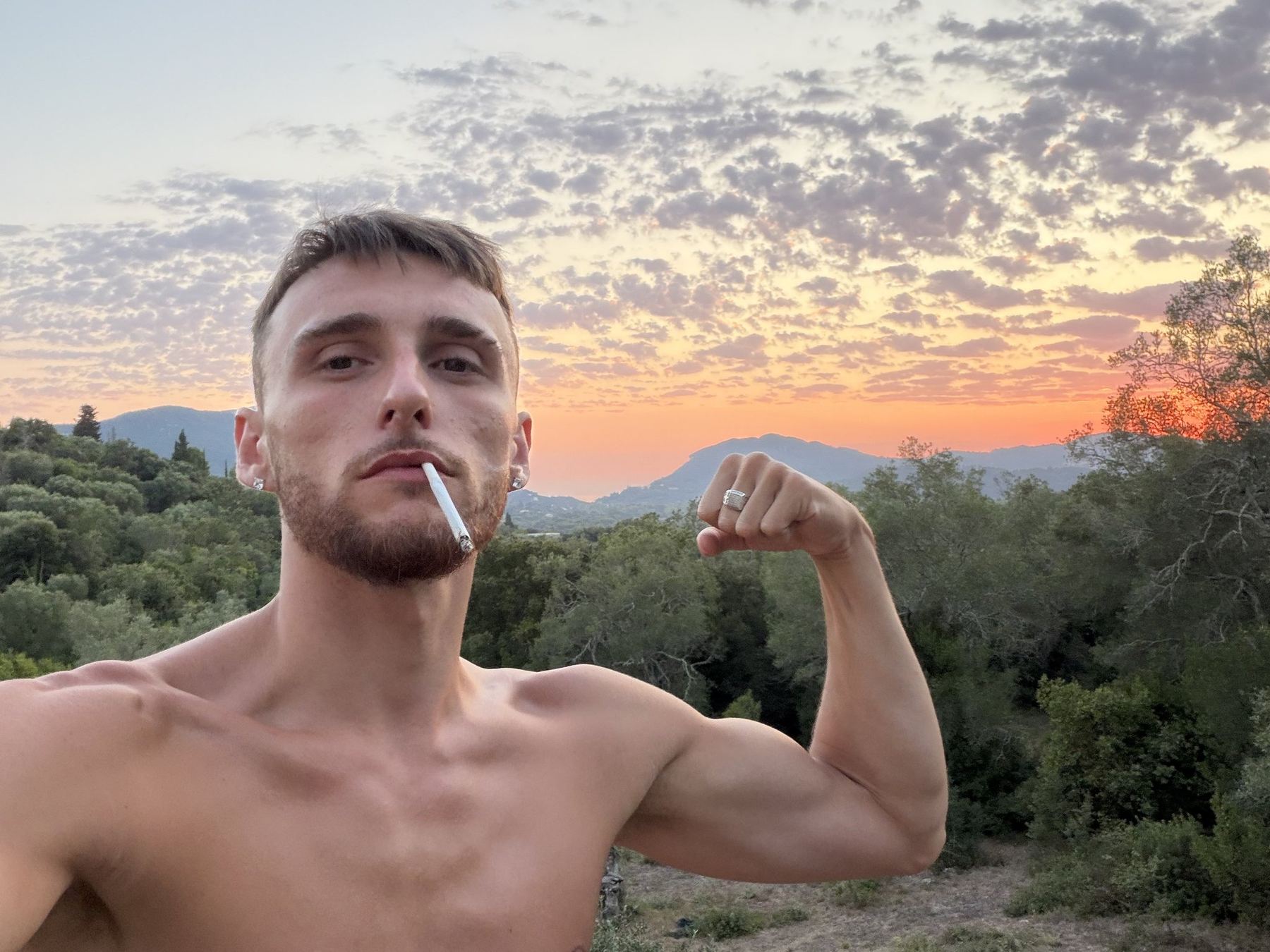 Alpha Nath JS at sunset above Corfu